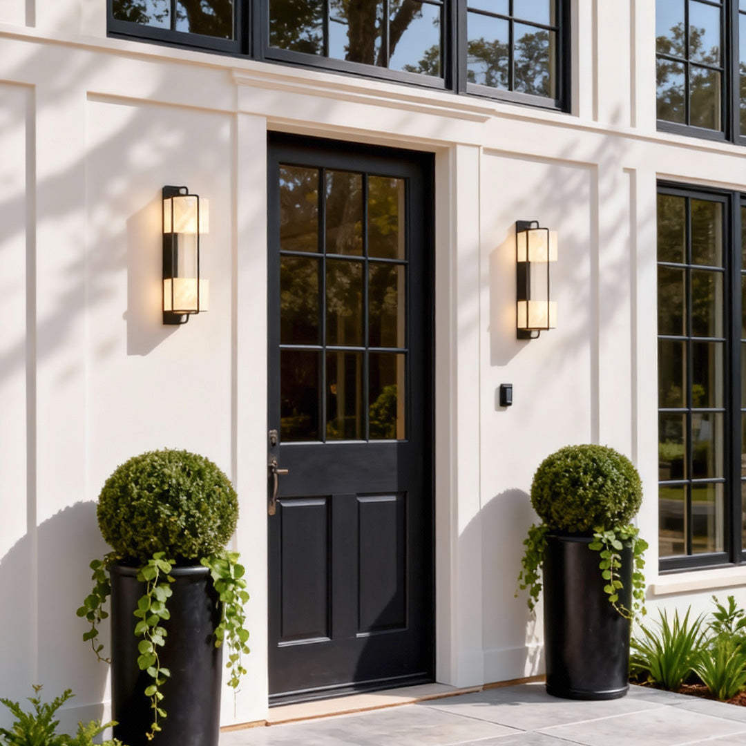 Faux Marble Outdoor Wall Sconce — Stainless Steel, Black, LED, IP65, 17.7" or 25.6"