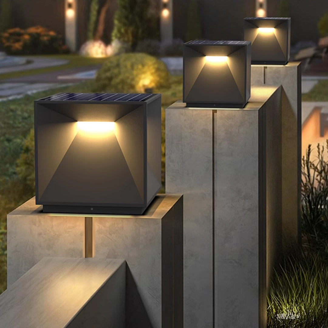Outdoor Garden Pillar Light — Stainless Steel & Acrylic, 14W LED, Solar / Hardwired, IP65, 4 Sizes, Black or White