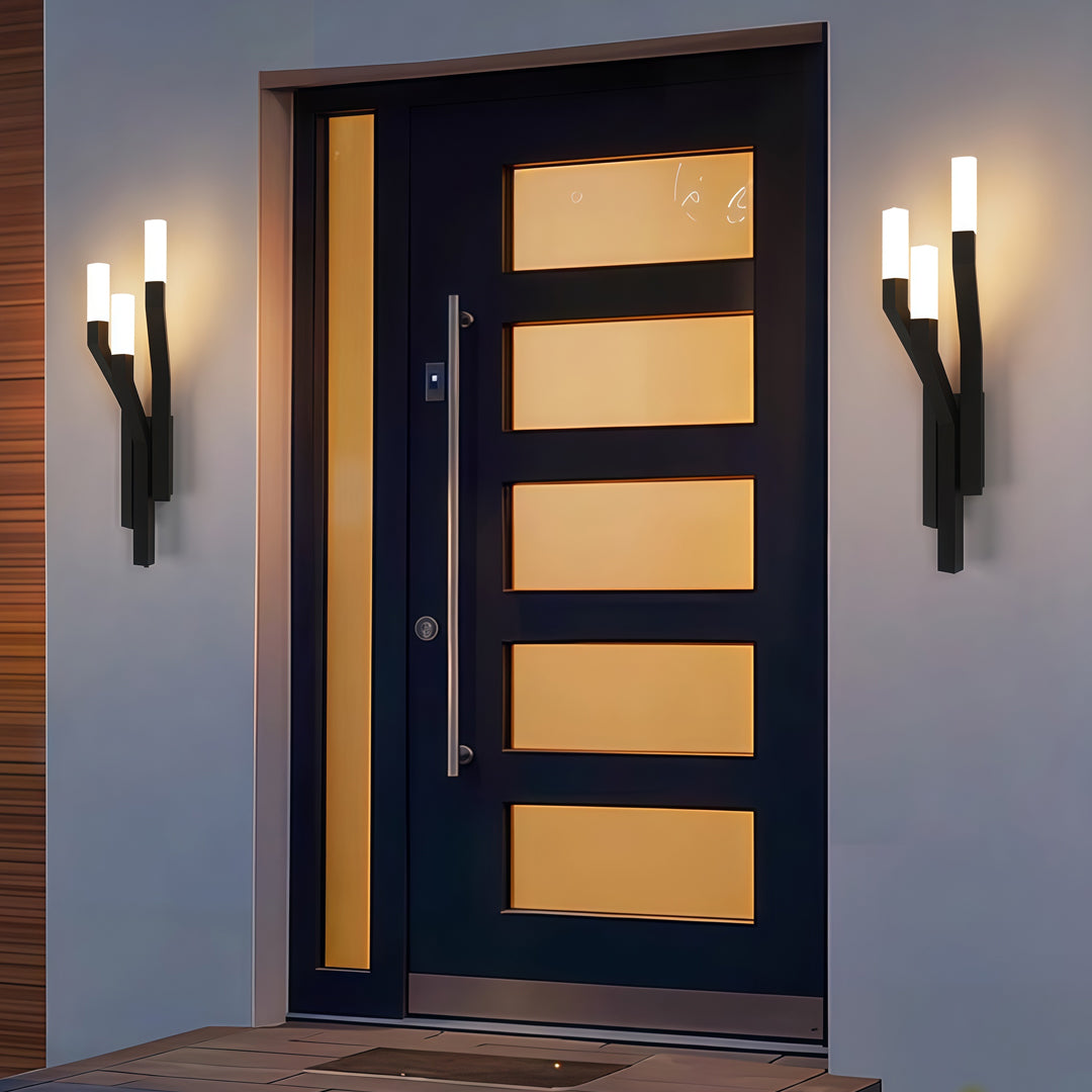 Multi-Branch Outdoor Wall Sconce — Black Stainless Steel, 3-Light, 12W LED, IP65 Weatherproof