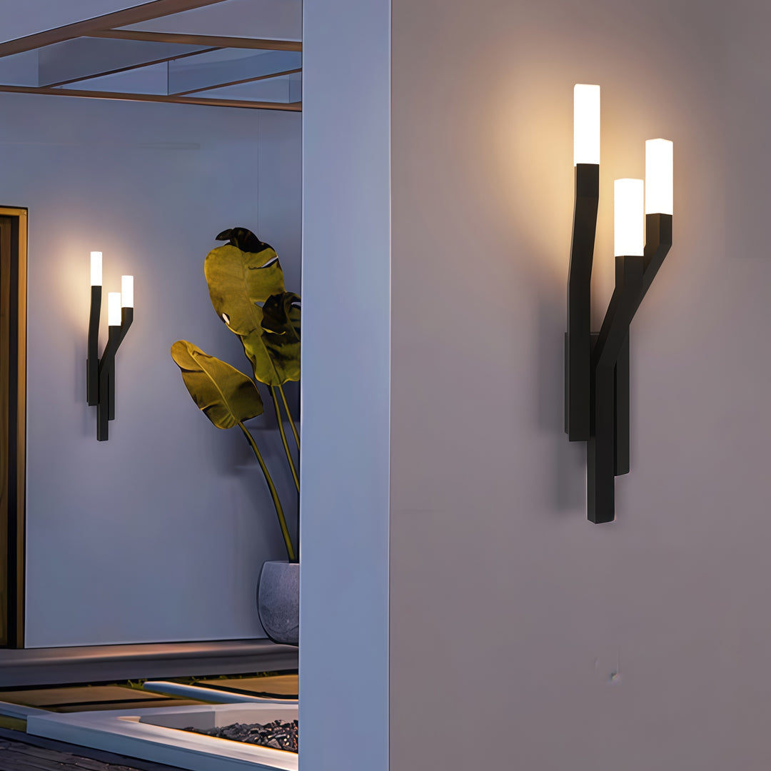 Multi-Branch Outdoor Wall Sconce — Black Stainless Steel, 3-Light, 12W LED, IP65 Weatherproof