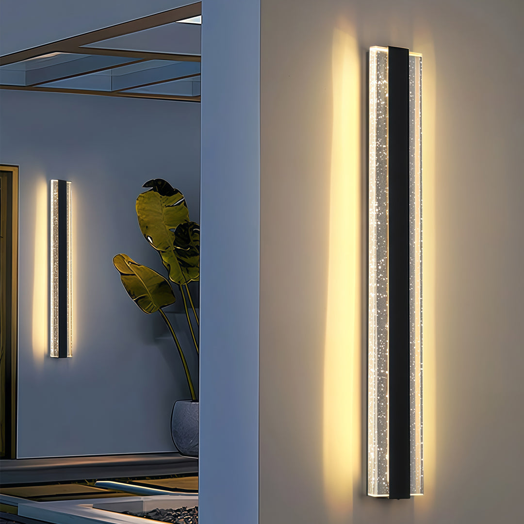 Linear Crystal Outdoor Wall Sconce — Black Stainless Steel, LED Integrated, IP65, 12W–16W, 4 Sizes