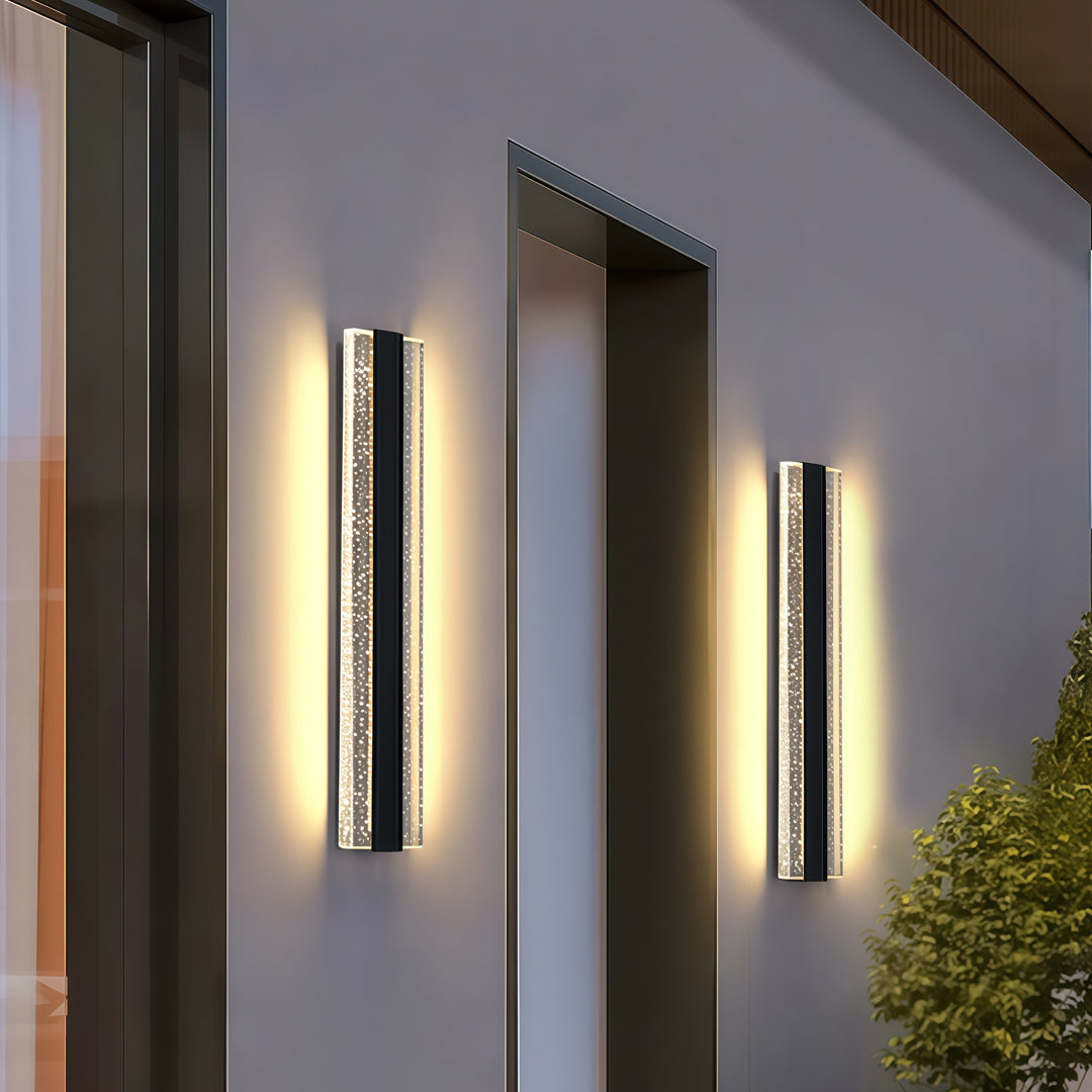 Linear Crystal Outdoor Wall Sconce — Black Stainless Steel, LED Integrated, IP65, 12W–16W, 4 Sizes