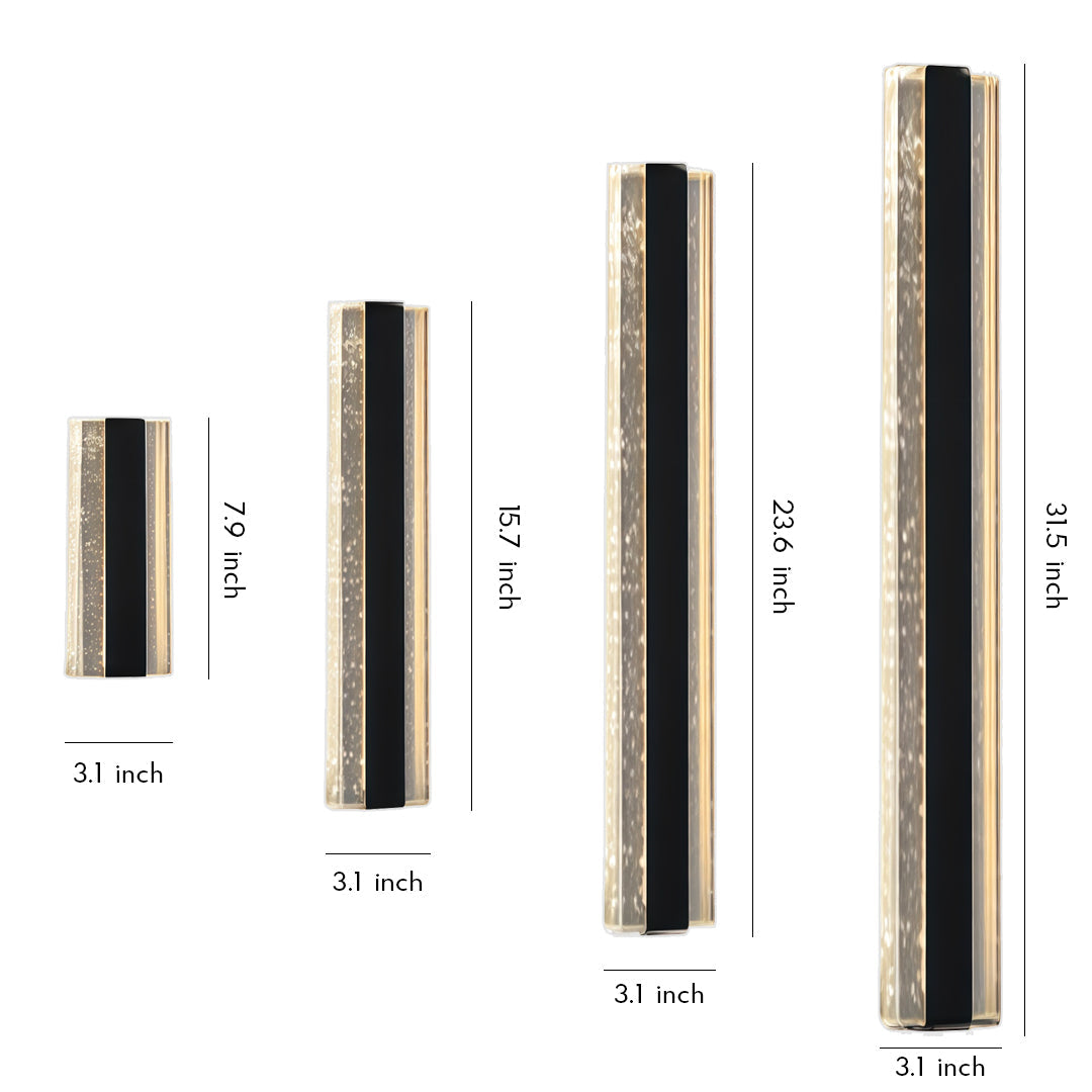 Linear Crystal Outdoor Wall Sconce — Black Stainless Steel, LED Integrated, IP65, 12W–16W, 4 Sizes