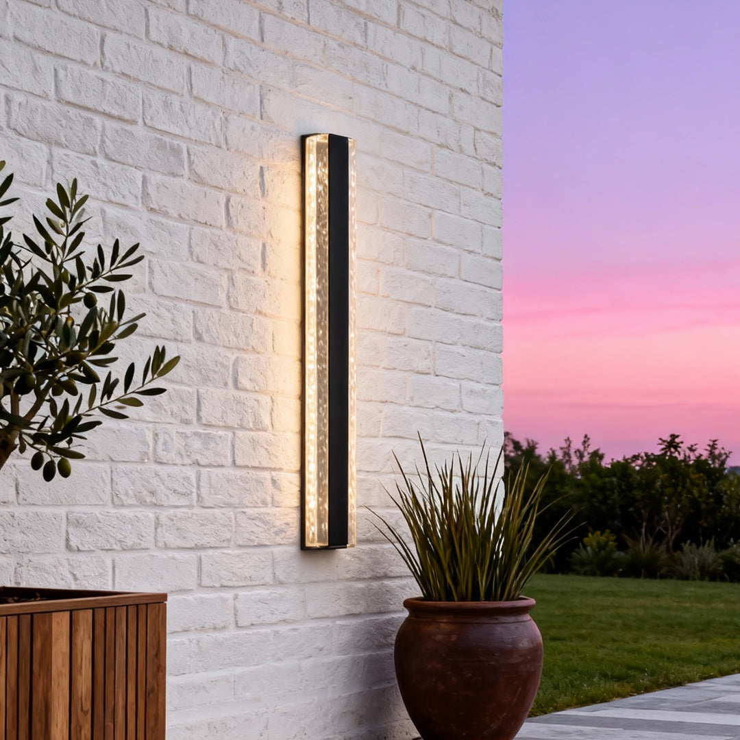 Linear Crystal Outdoor Wall Sconce — Black Stainless Steel, LED Integrated, IP65, 12W–16W, 4 Sizes
