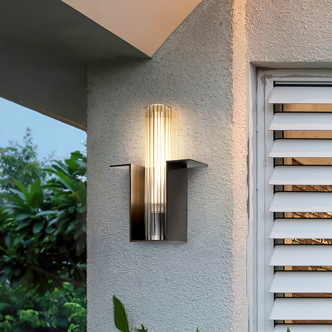 Minimalist Outdoor Wall Sconce — Black Brushed Stainless Steel, 12W LED, IP65 Weatherproof, Hardwired