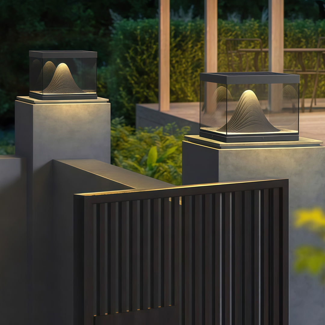 Outdoor Pillar Cap Light — Stainless Steel & Clear Glass, LED, Solar / Hardwired, IP65, 3 Sizes