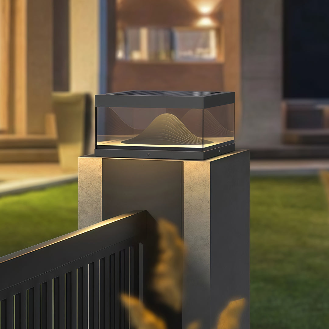 Outdoor Pillar Cap Light — Stainless Steel & Clear Glass, LED, Solar / Hardwired, IP65, 3 Sizes