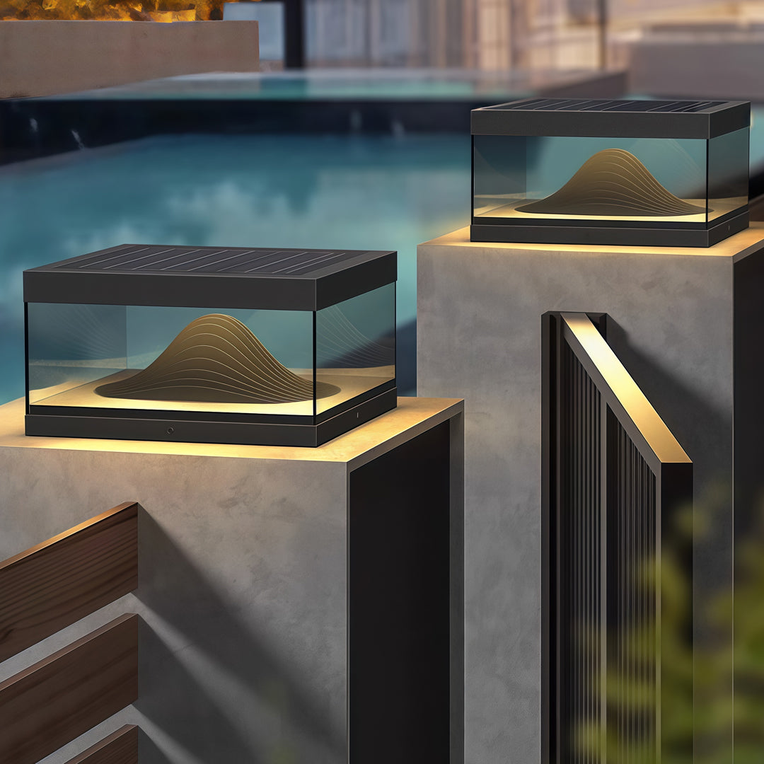 Outdoor Pillar Cap Light — Stainless Steel & Clear Glass, LED, Solar / Hardwired, IP65, 3 Sizes