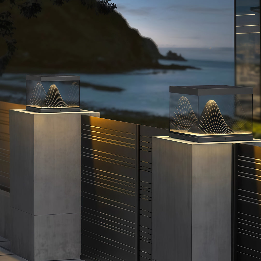 Outdoor Pillar Cap Light — Stainless Steel & Clear Glass, LED, Solar / Hardwired, IP65, 3 Sizes