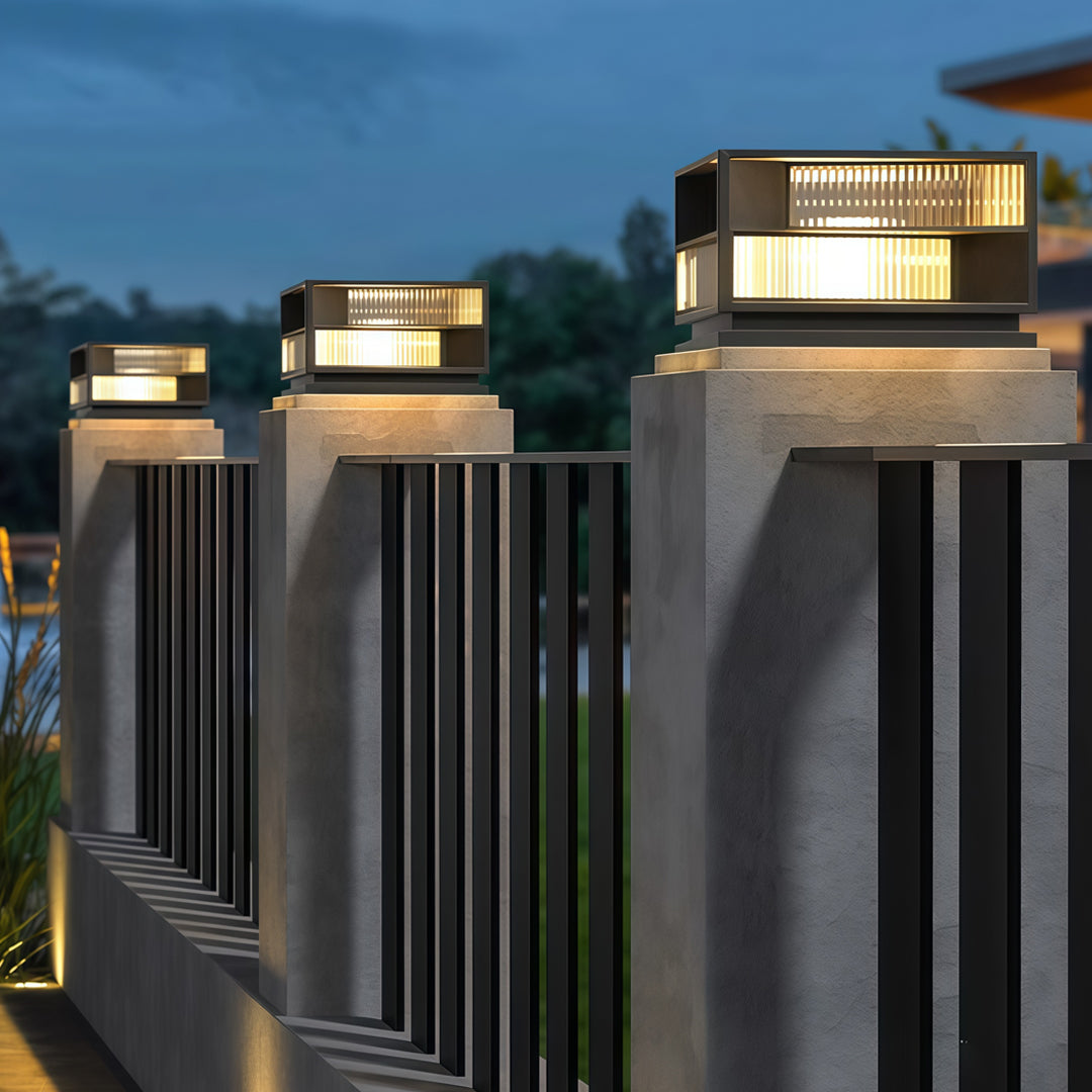 Black LED Outdoor Pillar Light — Stainless Steel, IP65, Solar or Hardwired, 2-Size