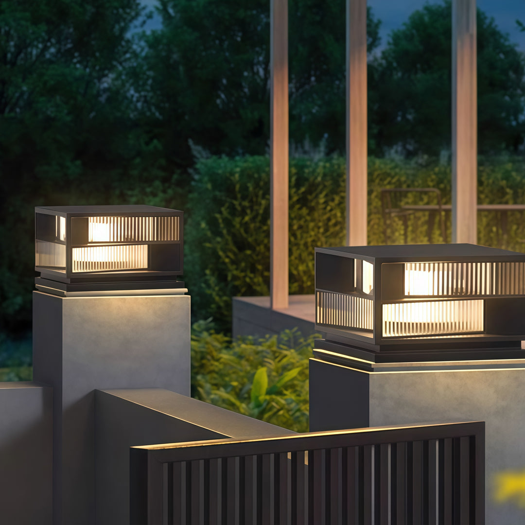 Black LED Outdoor Pillar Light — Stainless Steel, IP65, Solar or Hardwired, 2-Size
