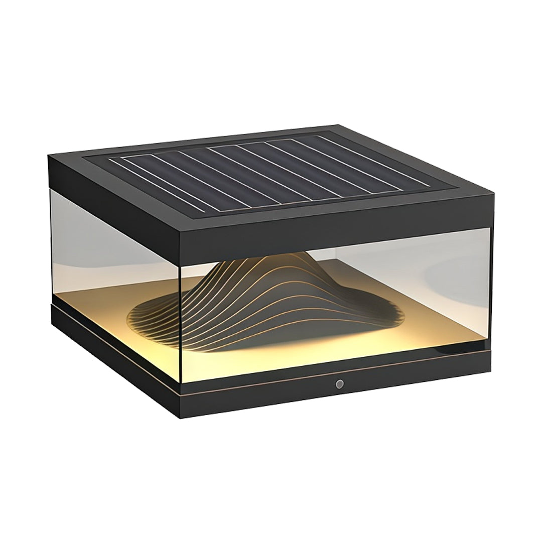 Outdoor Pillar Cap Light — Stainless Steel & Clear Glass, LED, Solar / Hardwired, IP65, 3 Sizes