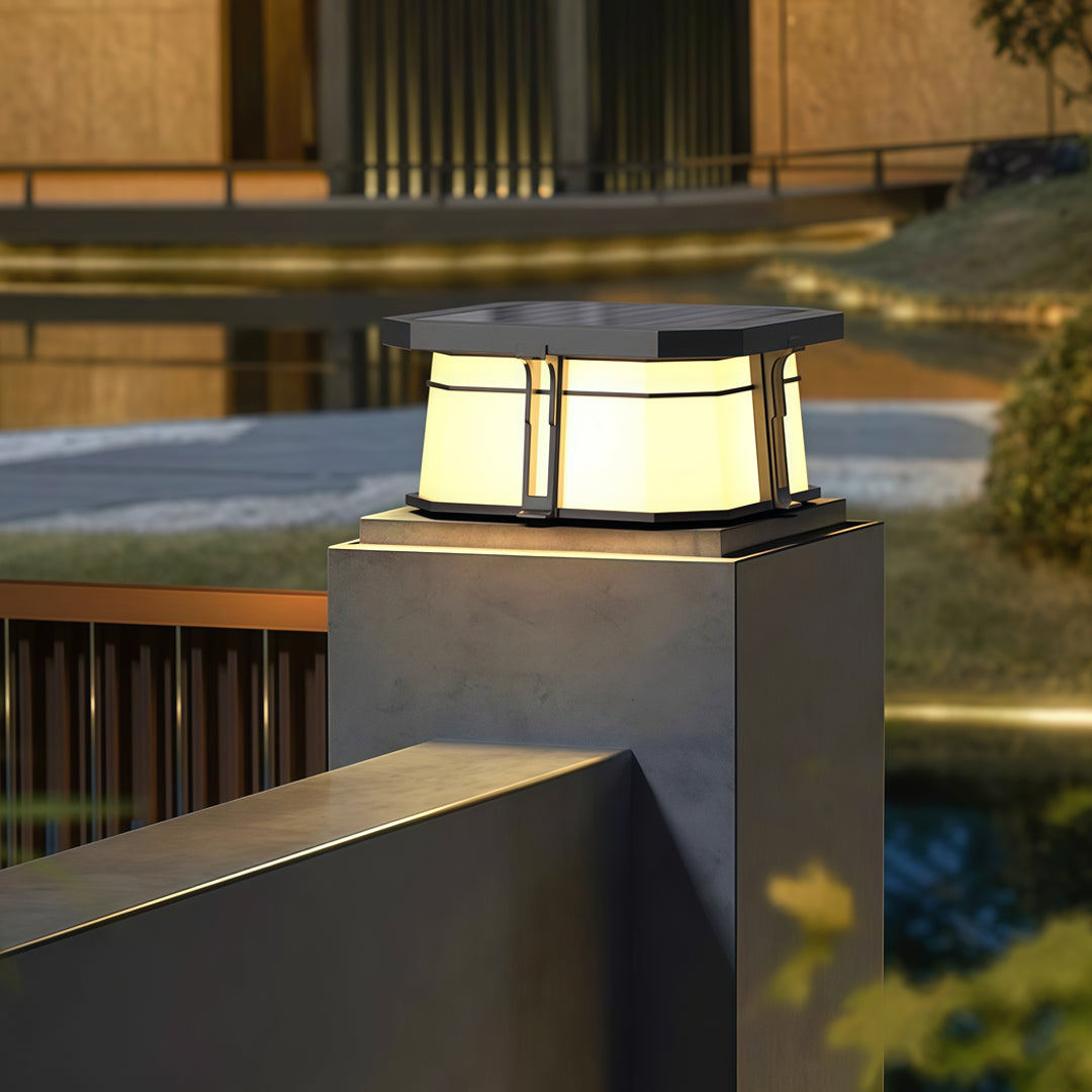 Black Outdoor Pillar-Top Post Light — Stainless Steel & Acrylic, LED, Solar or Hardwired, IP65, 2 Sizes
