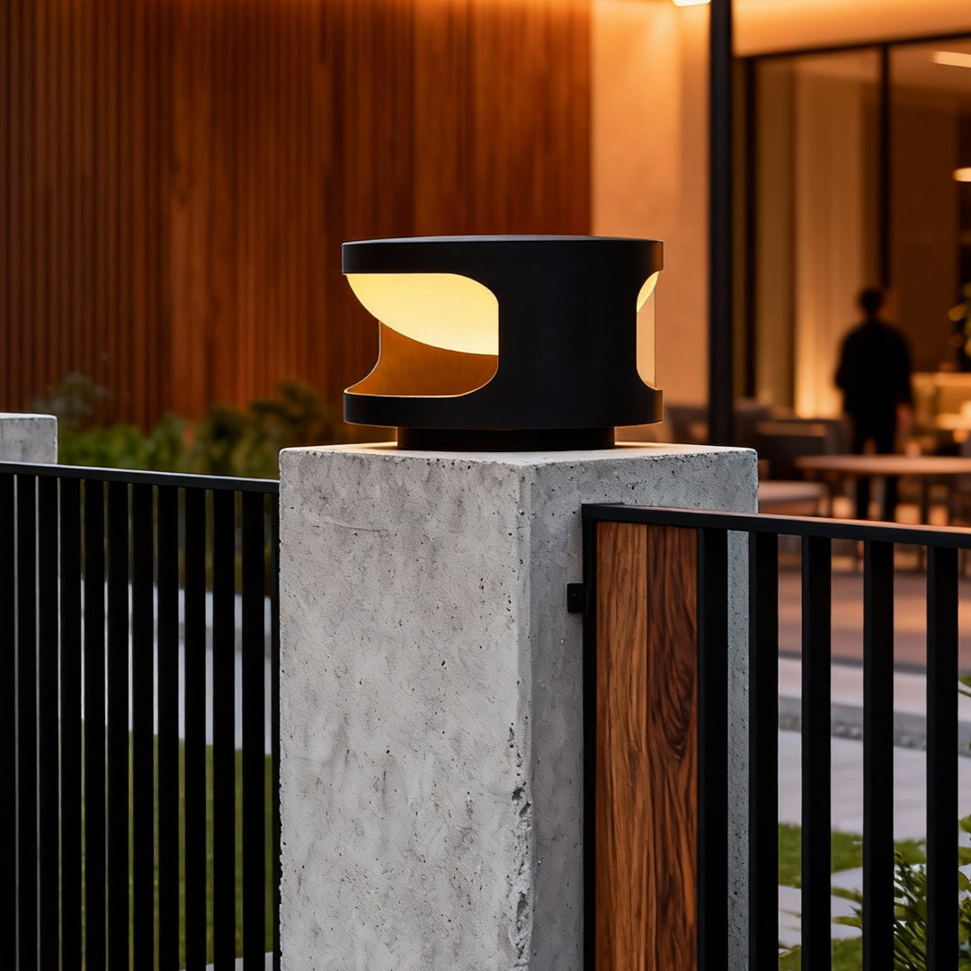 Round Outdoor Pillar-Top Light — Stainless Steel & Acrylic, LED, IP65, Solar or Hardwired, 3 Sizes