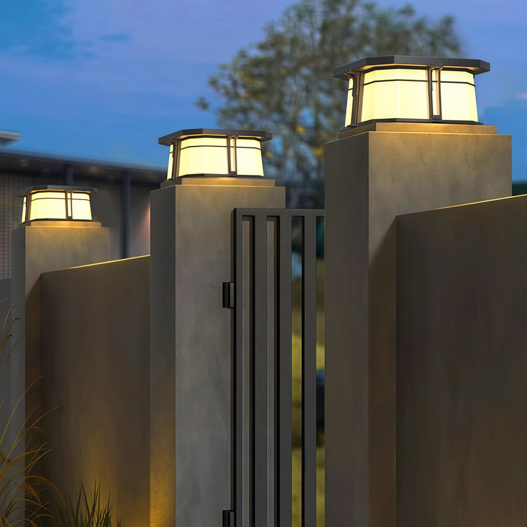 Black Outdoor Pillar-Top Post Light — Stainless Steel & Acrylic, LED, Solar or Hardwired, IP65, 2 Sizes