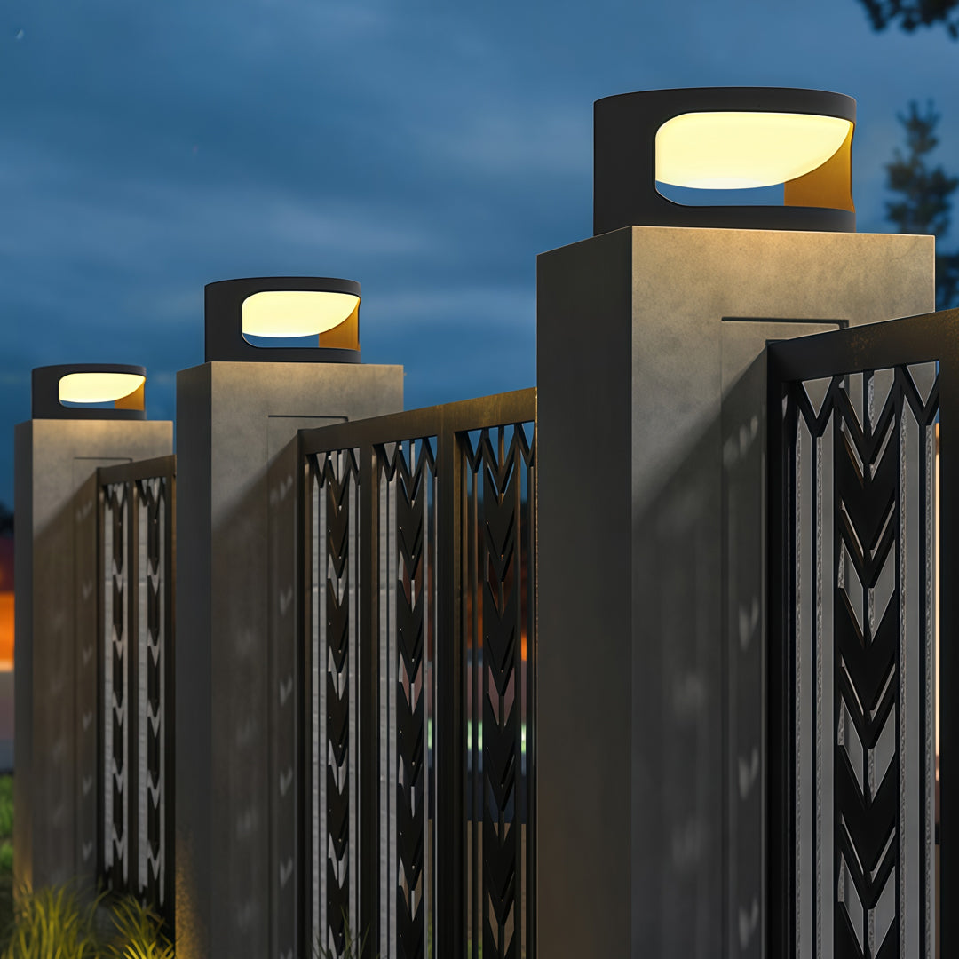 Round Outdoor Pillar-Top Light — Stainless Steel & Acrylic, LED, IP65, Solar or Hardwired, 3 Sizes