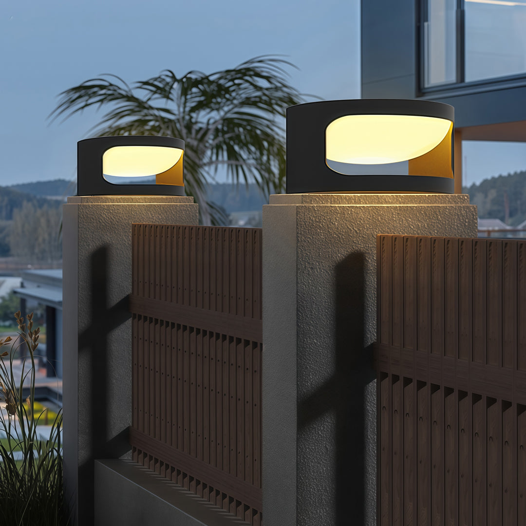Round Outdoor Pillar-Top Light — Stainless Steel & Acrylic, LED, IP65, Solar or Hardwired, 3 Sizes