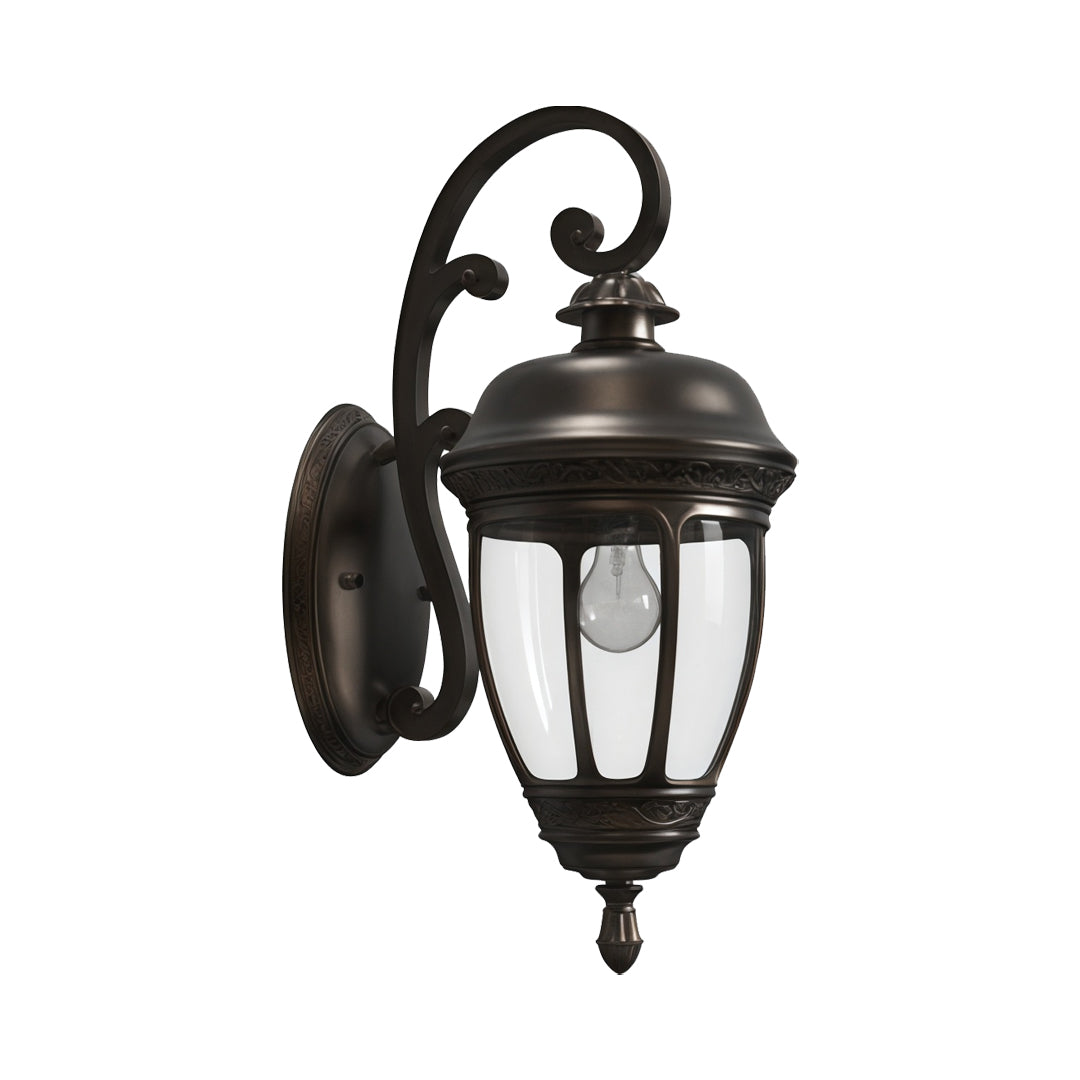 Vintage Outdoor Wall Sconce — Brown Aluminum and Glass, 12W LED, IP65, Hardwired