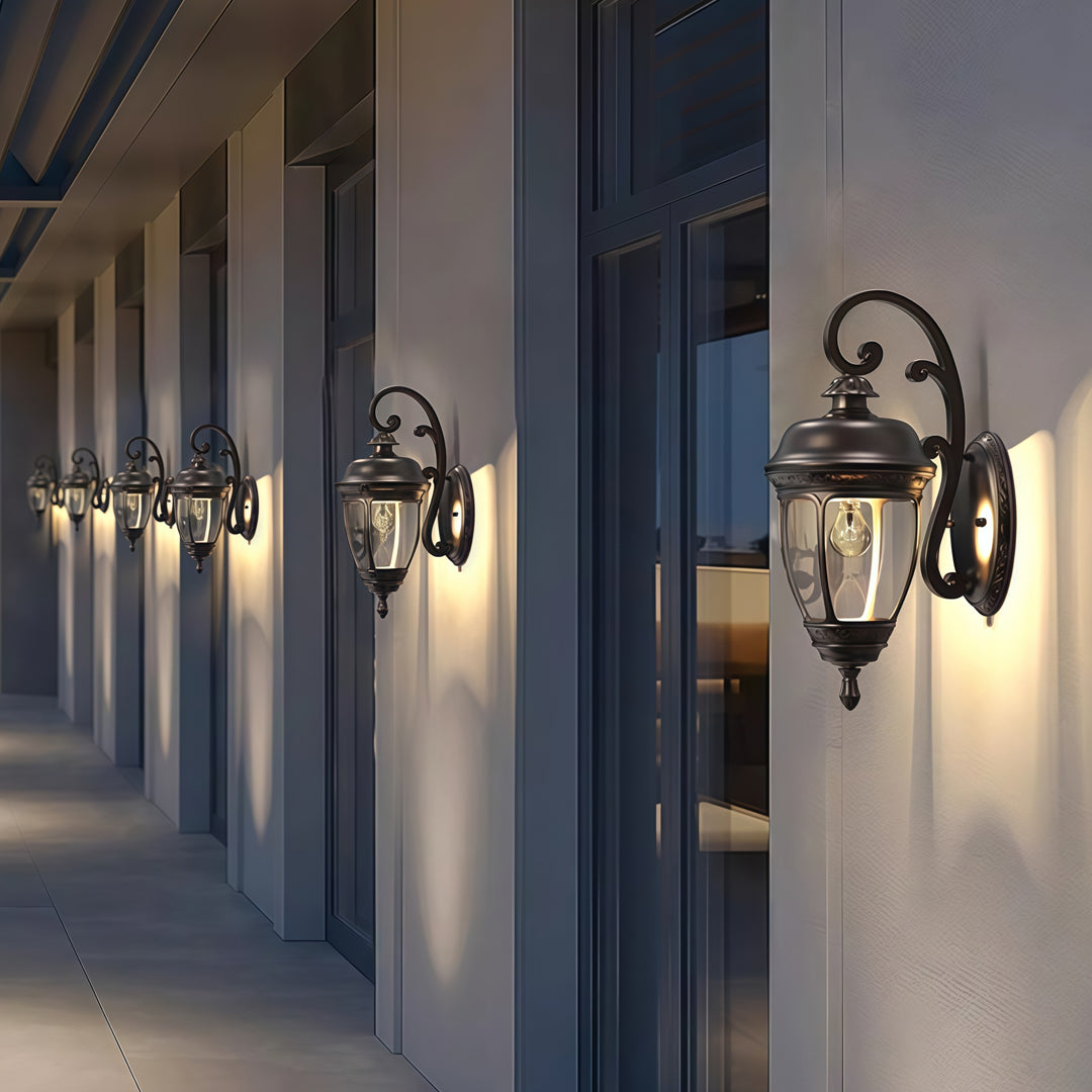 Vintage Outdoor Wall Sconce — Brown Aluminum and Glass, 12W LED, IP65, Hardwired