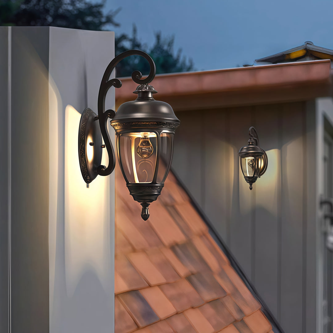 Vintage Outdoor Wall Sconce — Brown Aluminum and Glass, 12W LED, IP65, Hardwired