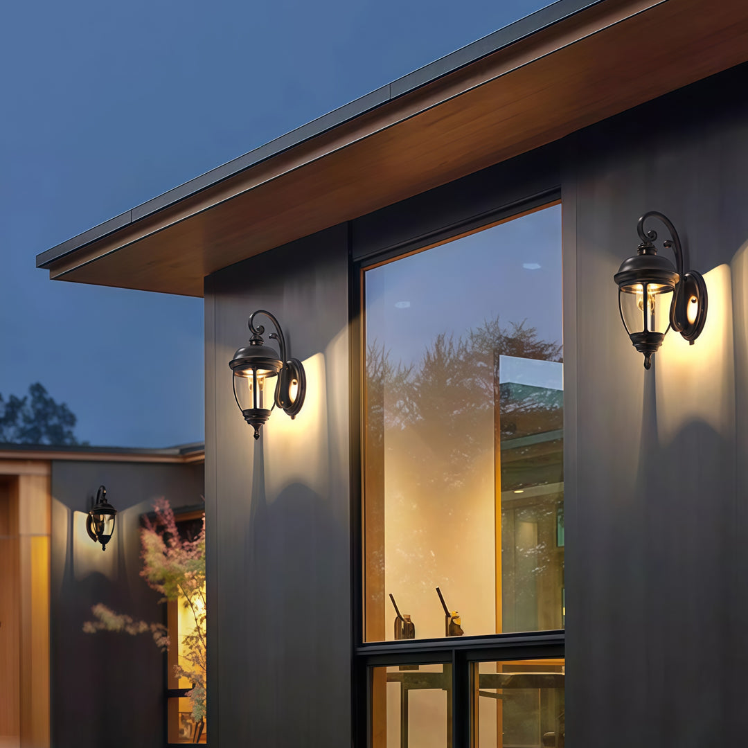 Vintage Outdoor Wall Sconce — Brown Aluminum and Glass, 12W LED, IP65, Hardwired