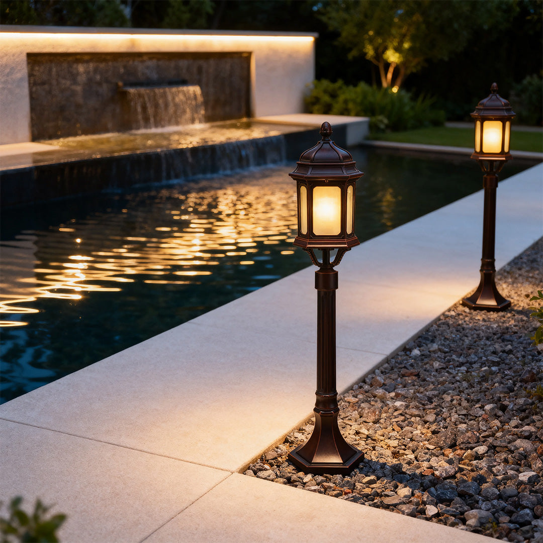Antique Column Outdoor Path Post Light — Cast Aluminum, 9W LED, 3000K, IP44, E26, 33"