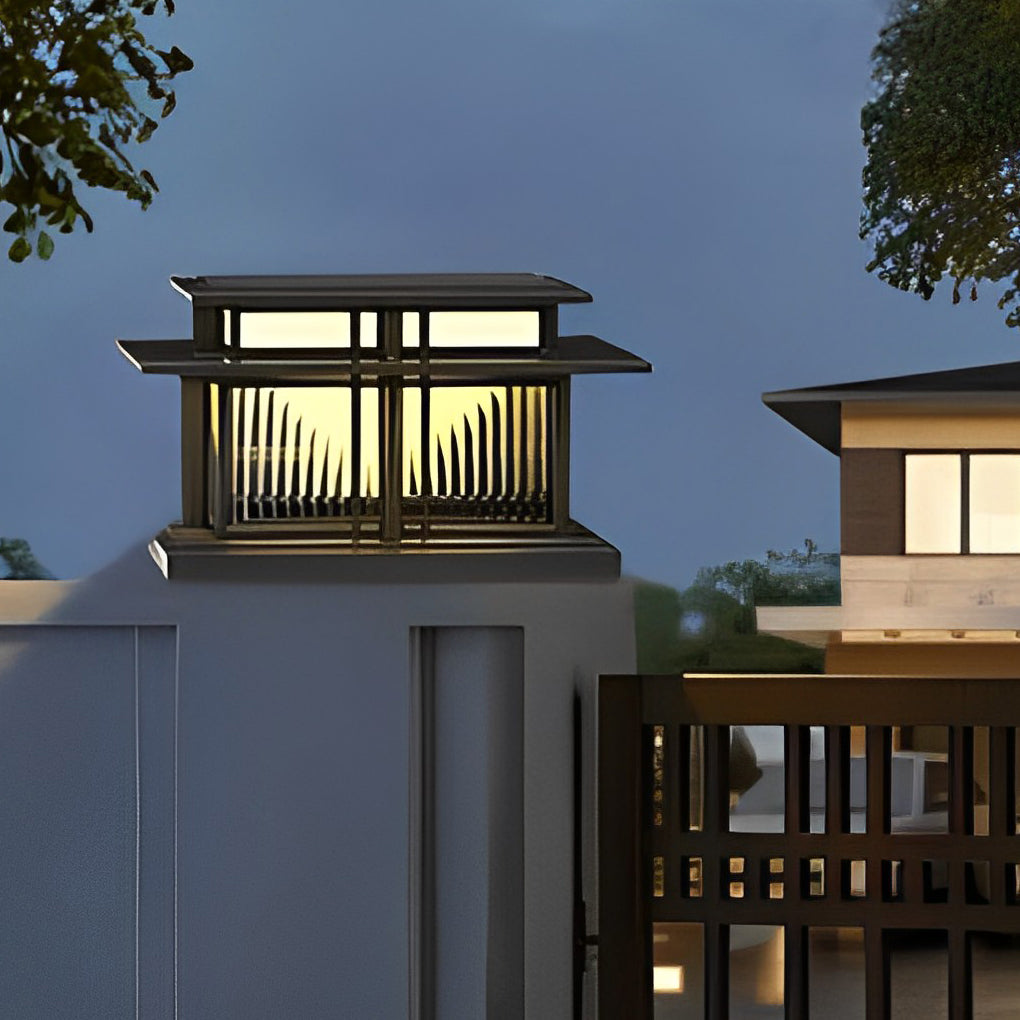 Modern Square Outdoor Pillar Light — Stainless Steel & Copper, LED 3000K, IP65, Brass or Black, Solar or Hardwired