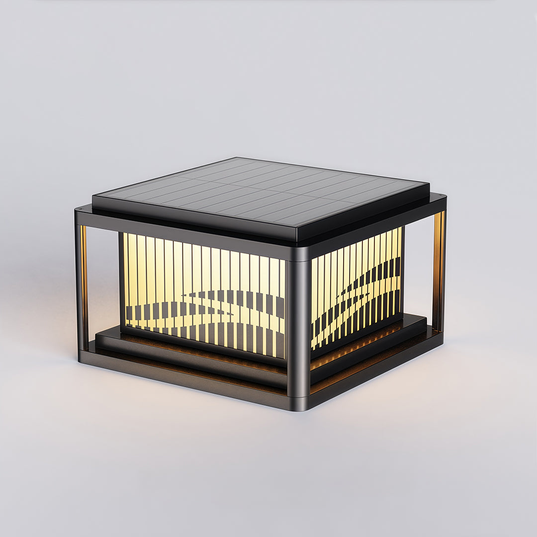 Contemporary Wave-Pattern Outdoor Pillar Light — Aluminum & Acrylic, Solar / Hardwired, Four-Color LED, IP54, 9.8"–15.8"