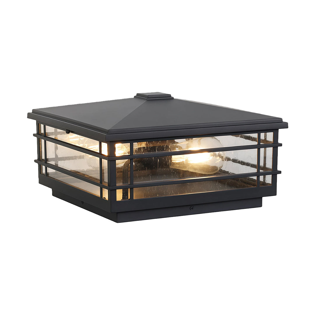 Minimalist Outdoor Pillar Light — Sand-Black Aluminum, Clear Glass, E27, IP54