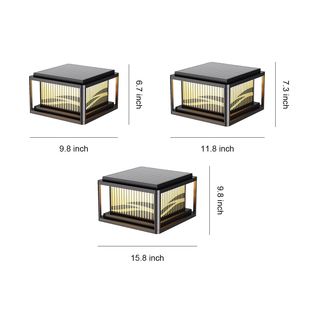 Contemporary Wave-Pattern Outdoor Pillar Light — Aluminum & Acrylic, Solar / Hardwired, Four-Color LED, IP54, 9.8"–15.8"