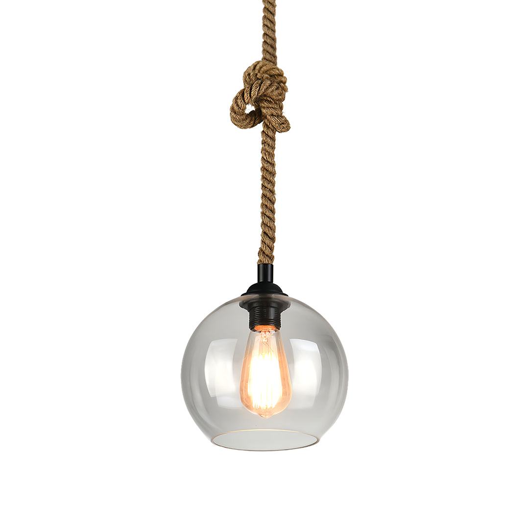 Minimalist Retro Hemp Rope Mini Pendant — Hand-Blown Glass, E27, 5W Warm Light, 1-Light