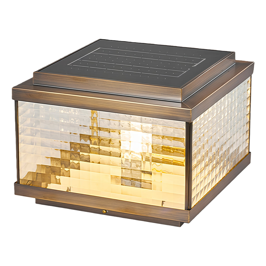 All-Copper Outdoor Pillar Cap Light — Transparent Glass, Solar / Hardwired, Four-Color Remote Control, 2200mAh, Four Sizes
