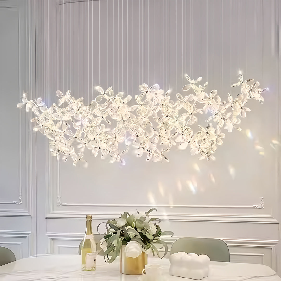 Crystal Flower Island Chandelier — Chrome Stainless Steel, 30W LED, 3-Step Dimming, 39.4" Wide