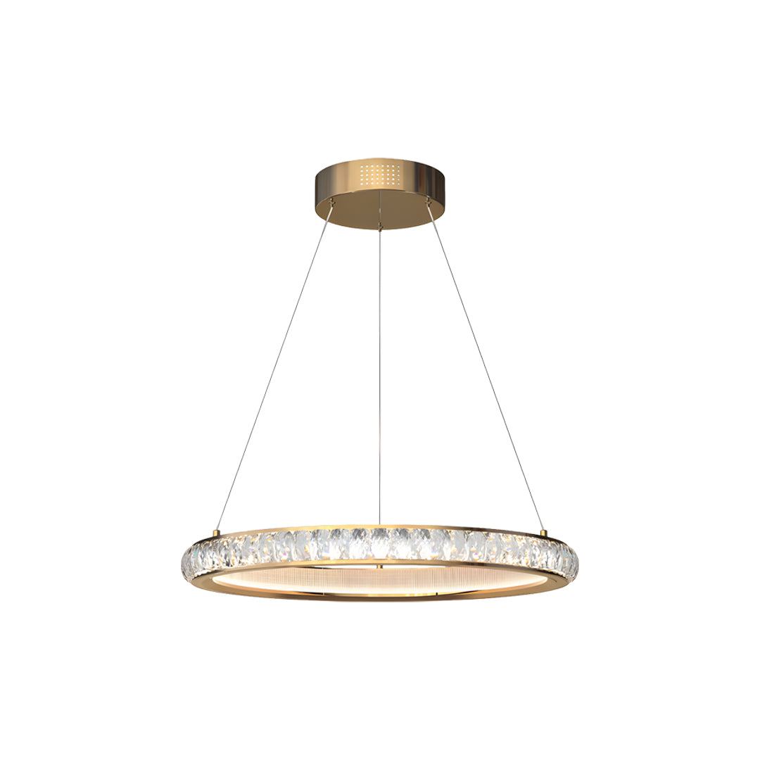 Round Crystal Chandelier — Gold Aluminum, LED, 3-Step Dimming, 59" Chain, 19.7" or 23.6"