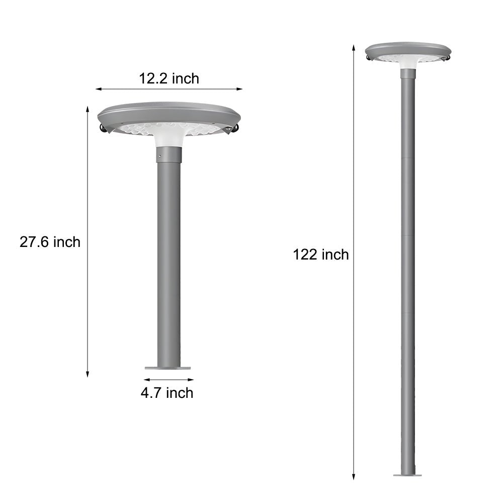 contemporary round led solar garden post lights with dual motion sensors
