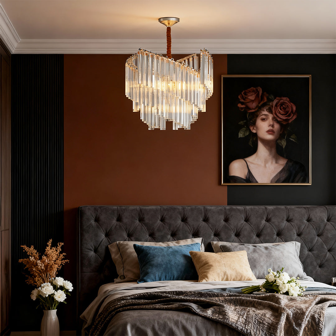 Vintage Crystal Chandelier — Full Copper Frame, E14, 23.62" Round, Copper / Bright Nickel / Black