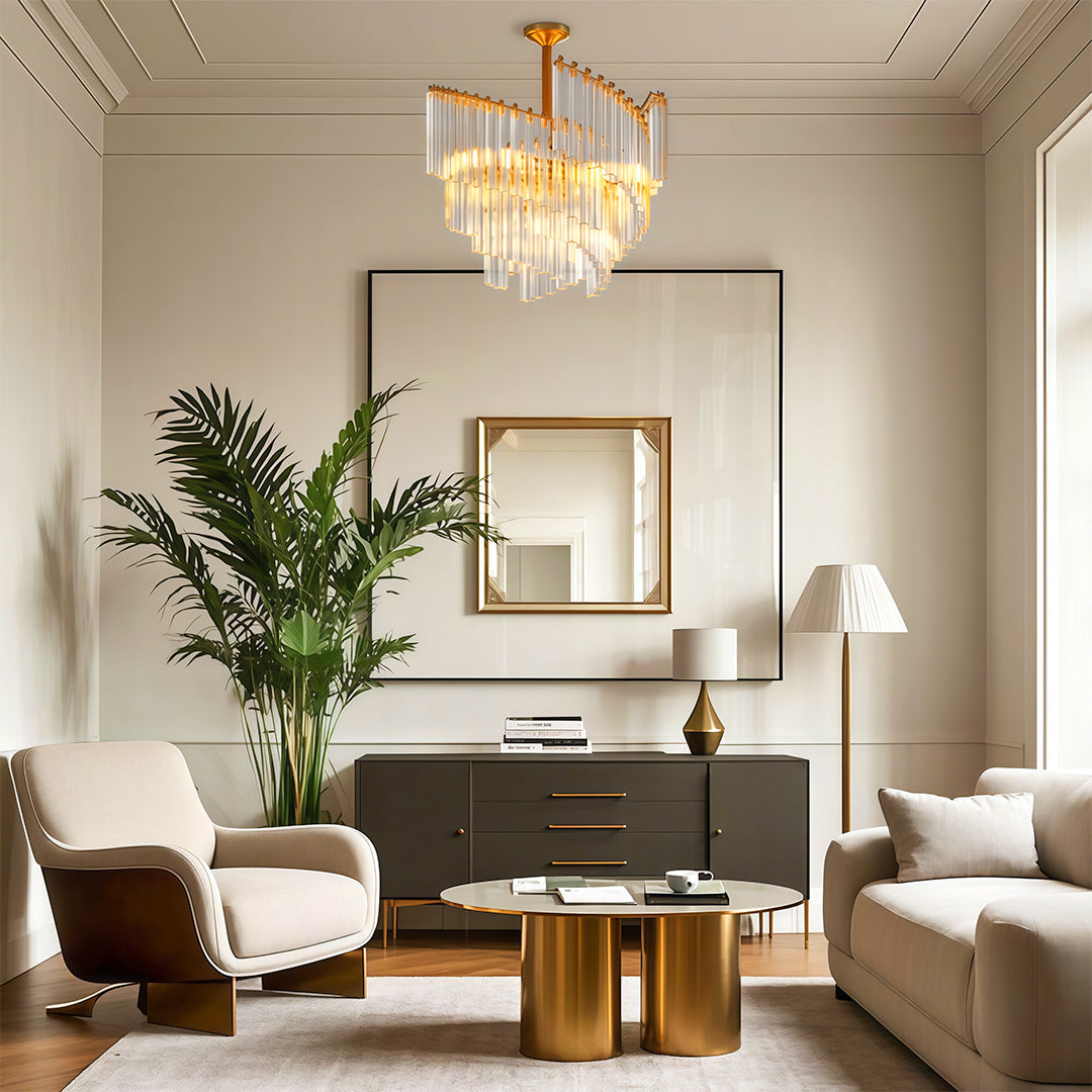 Vintage Crystal Chandelier — Full Copper Frame, E14, 23.62" Round, Copper / Bright Nickel / Black