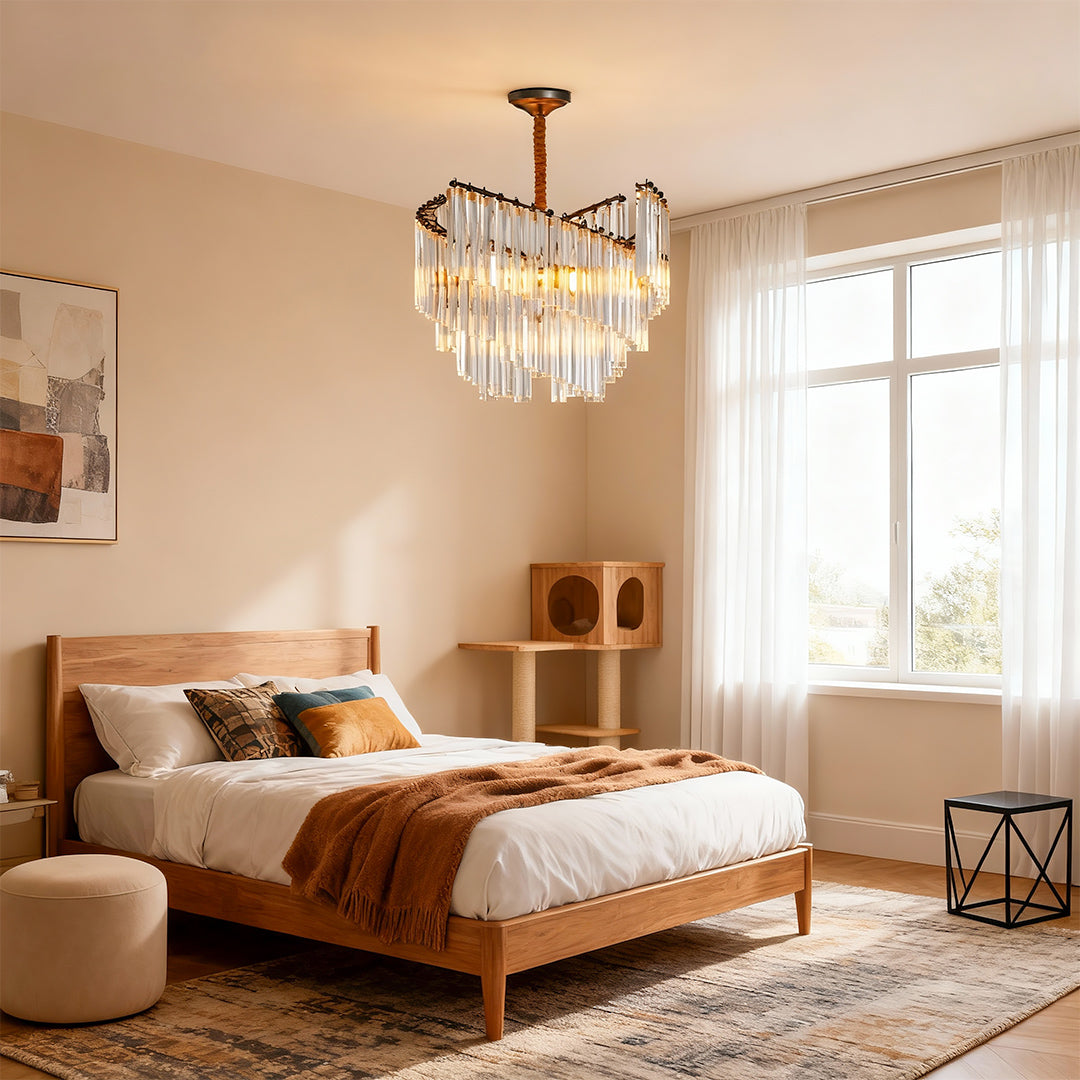 Vintage Crystal Chandelier — Full Copper Frame, E14, 23.62" Round, Copper / Bright Nickel / Black