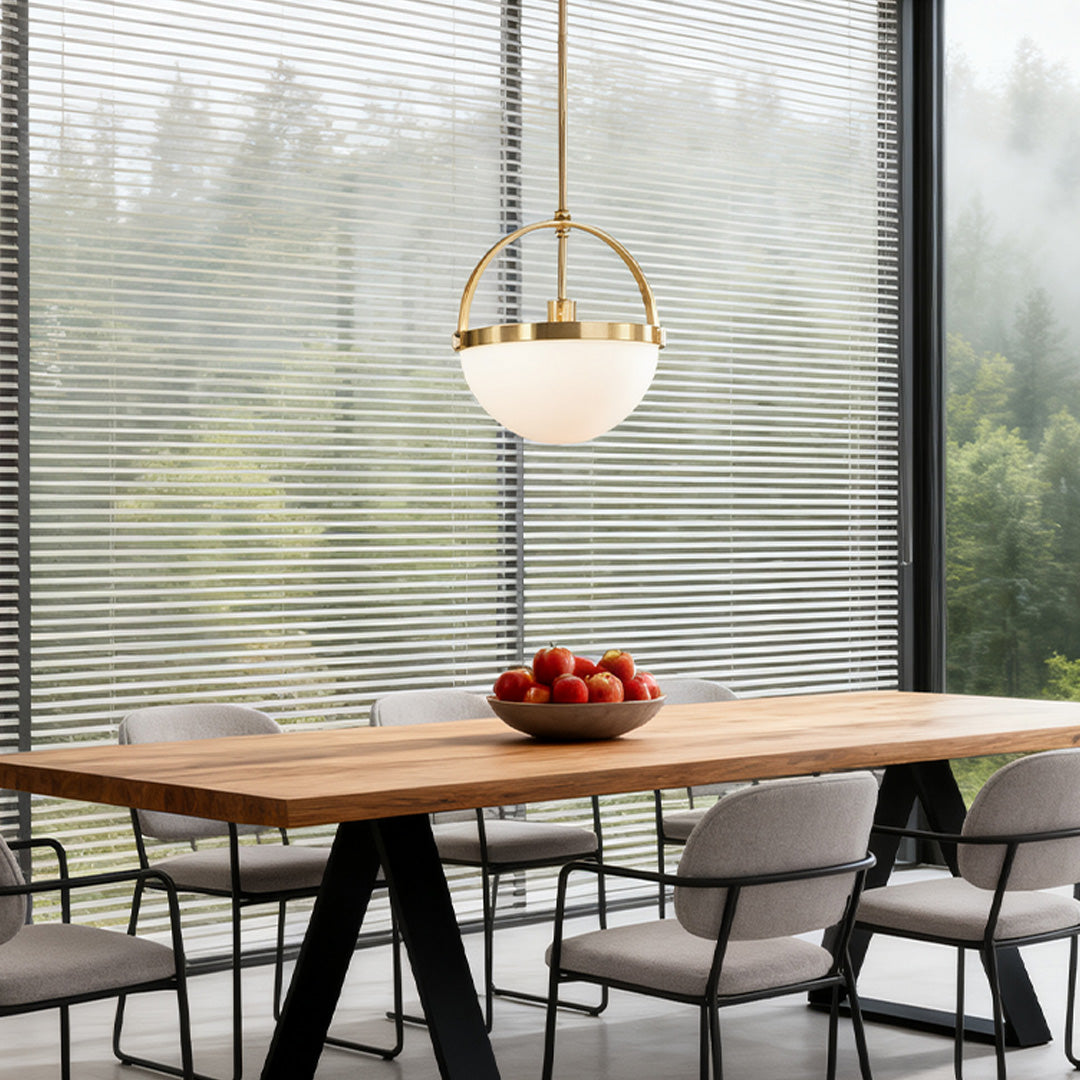 Minimalist Gold and White Pendant Light — Full Copper Body, Frosted Glass Cylinder Shade, E26, 1-Light