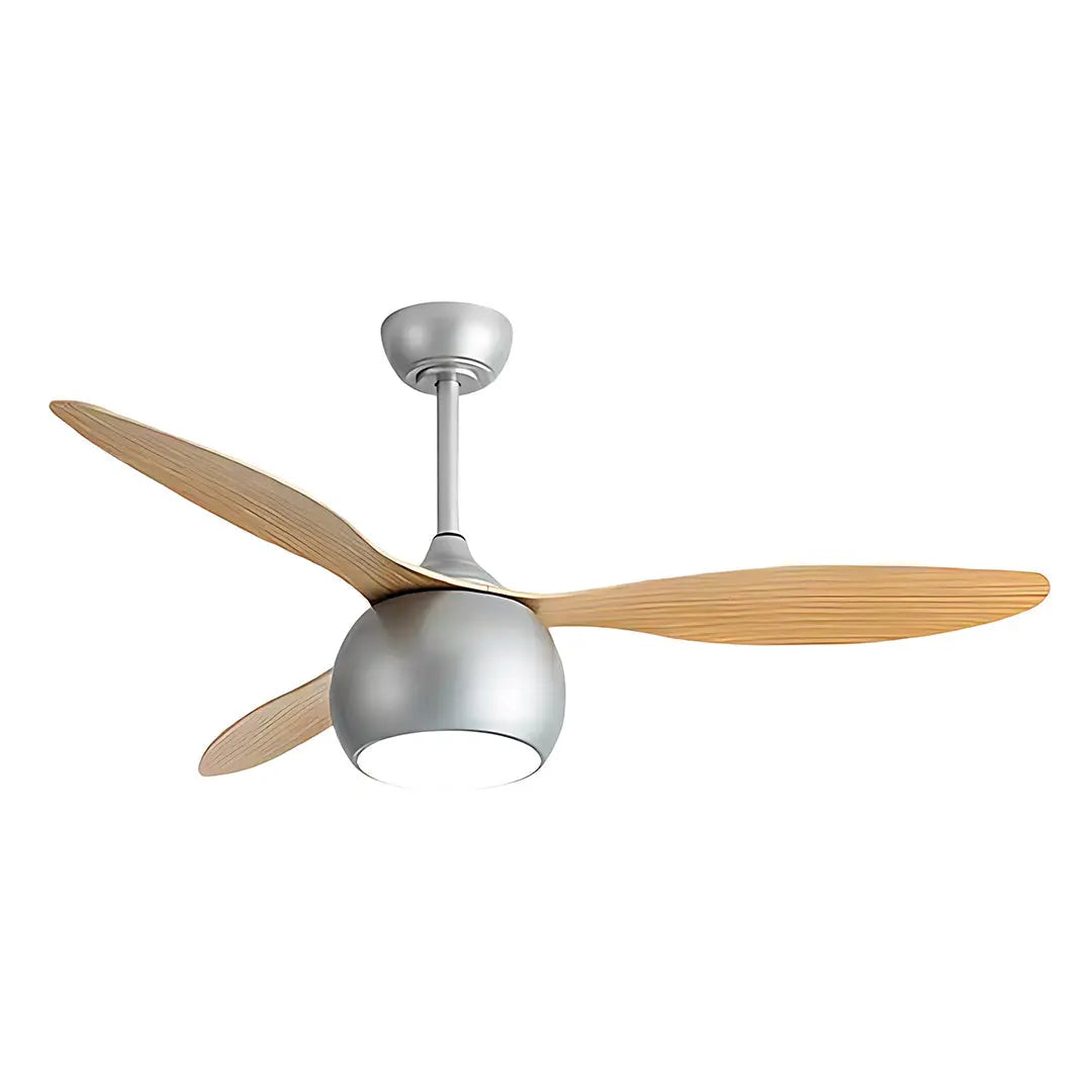 LED Ceiling Fan with Light in Silver and Light Wood Grain Finish Luxe