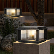 Retro Square Outdoor Solar Pillar Light — Aluminum & Glass, Dual-Mode, Three-Color Dimming, IP54, E26