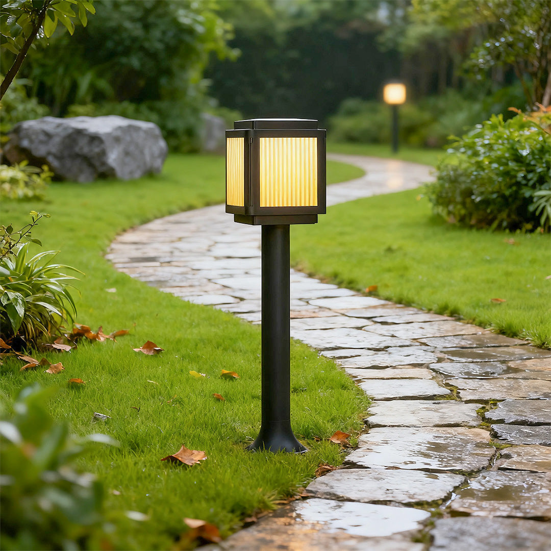 Modern Solar Post-Top Path Light — Black Aluminum, LED, 3-Step Dimming (3000K/4000K/6000K), Remote Control, IP54, 23.6"