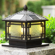 Retro Square Lantern Outdoor Pillar Light — Die-Cast Aluminum, Coffee Gold, E27, IP54, 3-Step Dimming, Solar or Hardwired