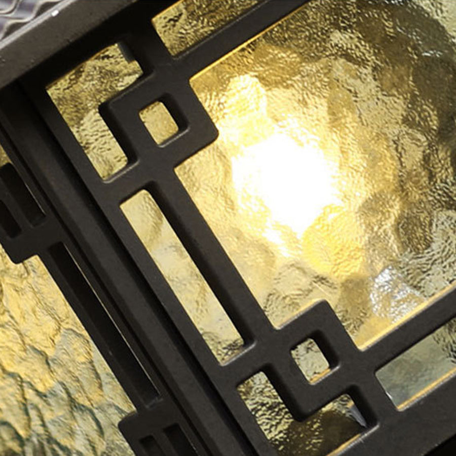 Retro Square Lantern Outdoor Pillar Light — Die-Cast Aluminum, Coffee Gold, E27, IP54, 3-Step Dimming, Solar or Hardwired
