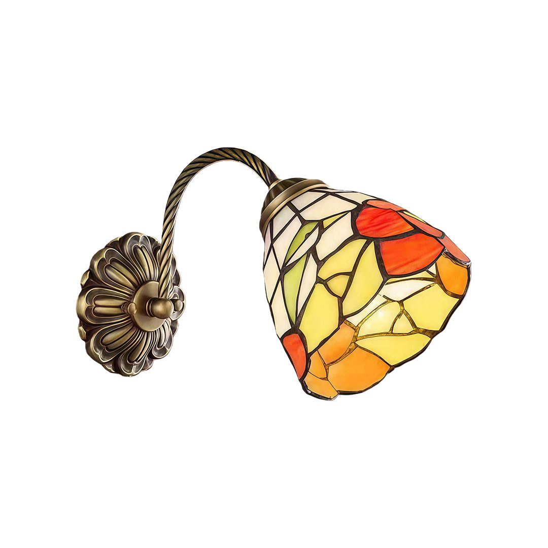 Stained Glass Wall Sconce — Brass with Copper Finish, E27, 12.2" W, Vintage Country