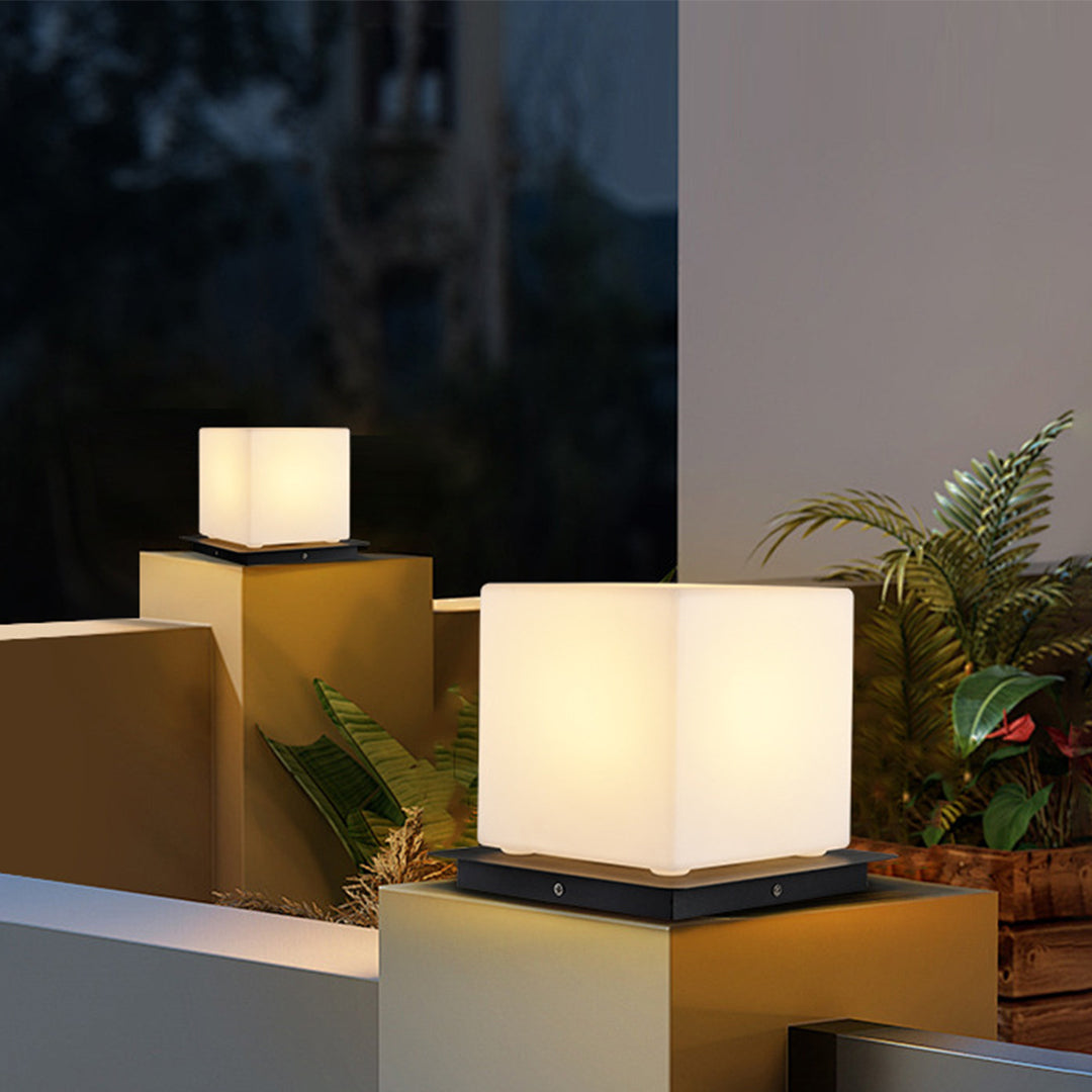 Modern Minimalist Outdoor Pillar Light — Stainless Steel & PE, Sphere / Cube / Cylinder, E27, 5W LED, IP65 Weatherproof