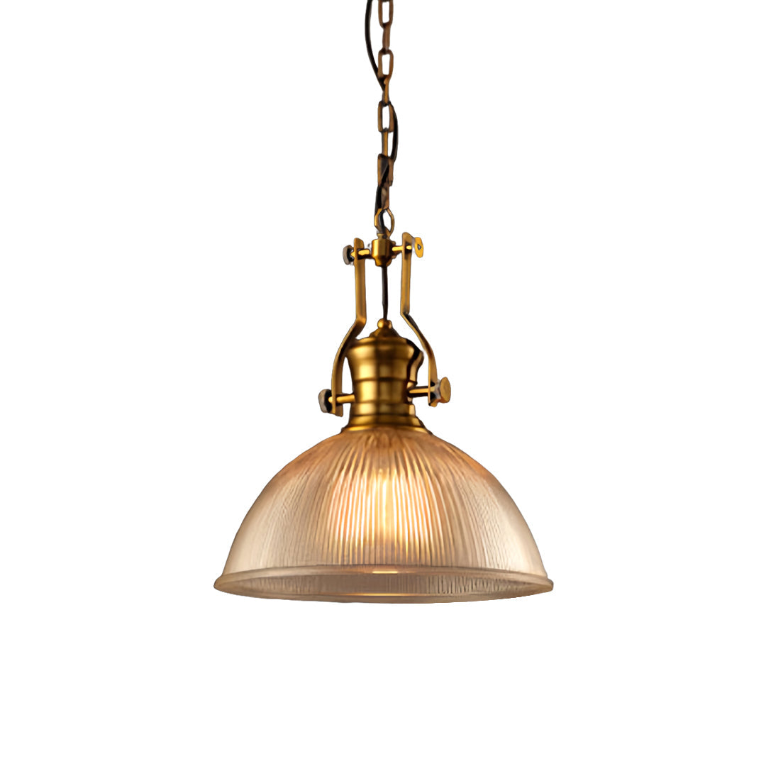 Retro Industrial Striped Glass Pendant — Iron, E27, Adjustable Chain, 30cm or 38cm