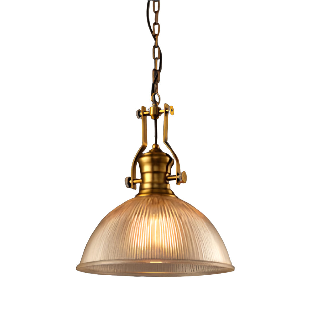 Retro Industrial Striped Glass Pendant — Iron, E27, Adjustable Chain, 30cm or 38cm