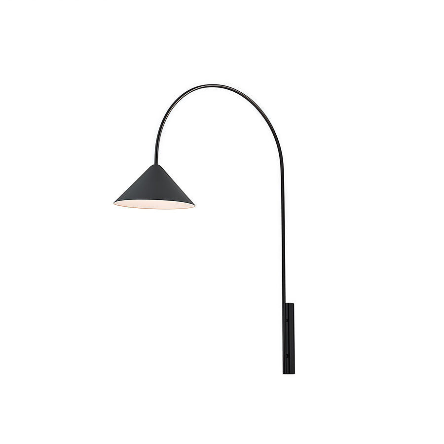 Long-Arm Wall Sconce — Black Iron, E14, Interchangeable Round Glass or Trumpet Shade, Three-Step Dimming, Hardwired