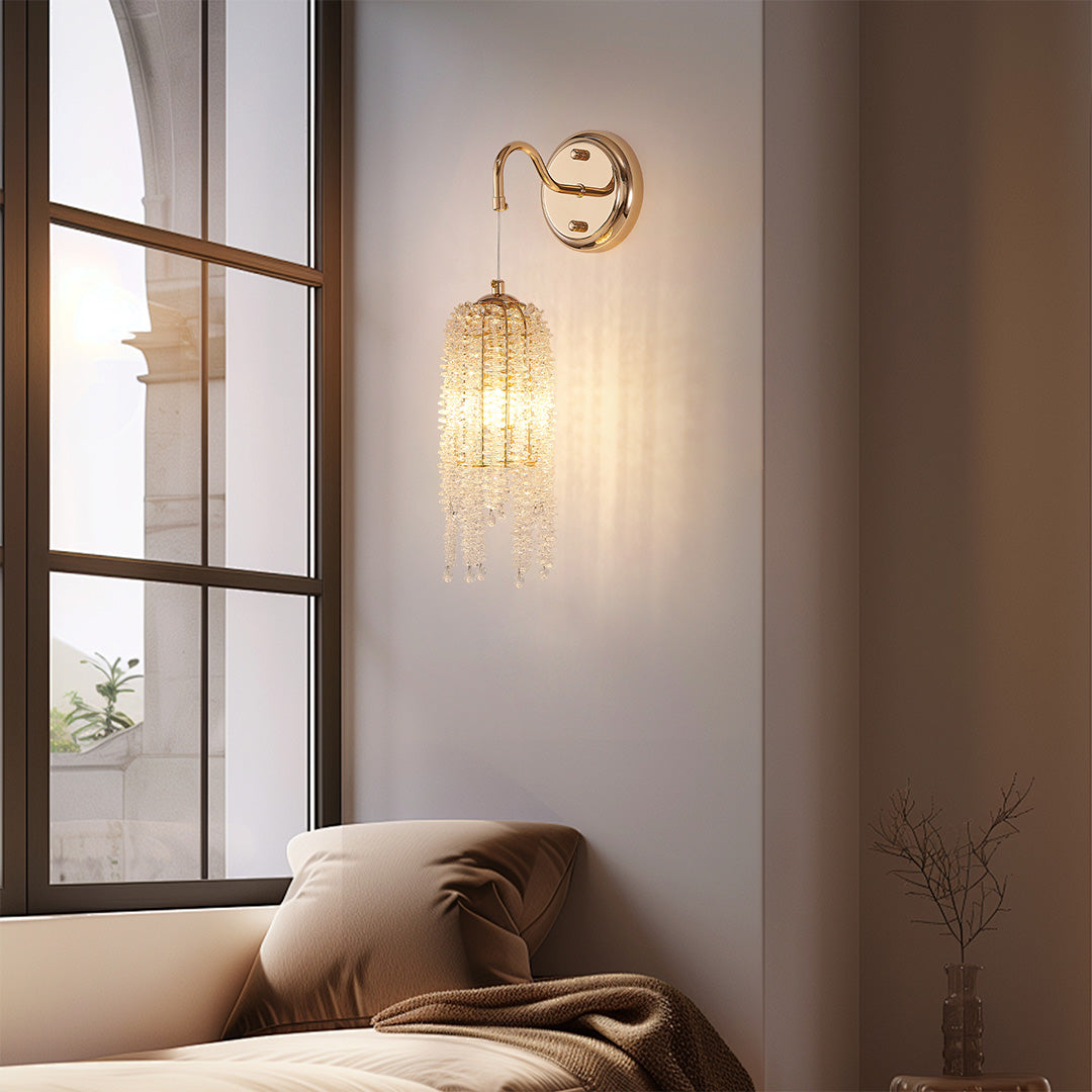 Crystal Accent Diffused Wall Sconce — Gold Hardware, E12, Hardwired, 7.68" × 16.54"